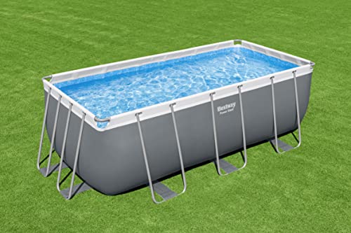 Bestway Power Steel Frame Pool 412x201x122 cm, Eckig, Grau, mit Filterpumpe