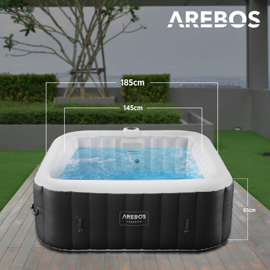 Arebos Spa Whirlpool 6 Pers., 185x185 cm, 130 Düsen, 910 L, LED, Aufblasbar
