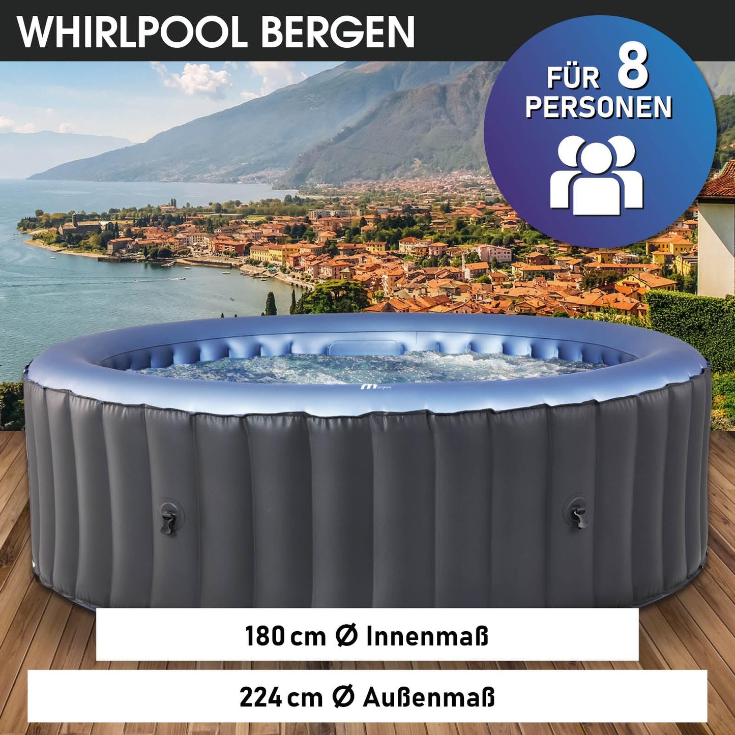 BRAST MSpa Whirlpool 4-8 Pers., Ø125-224 cm, bis 144 Düsen, Aufblasbar, In/Outdoor