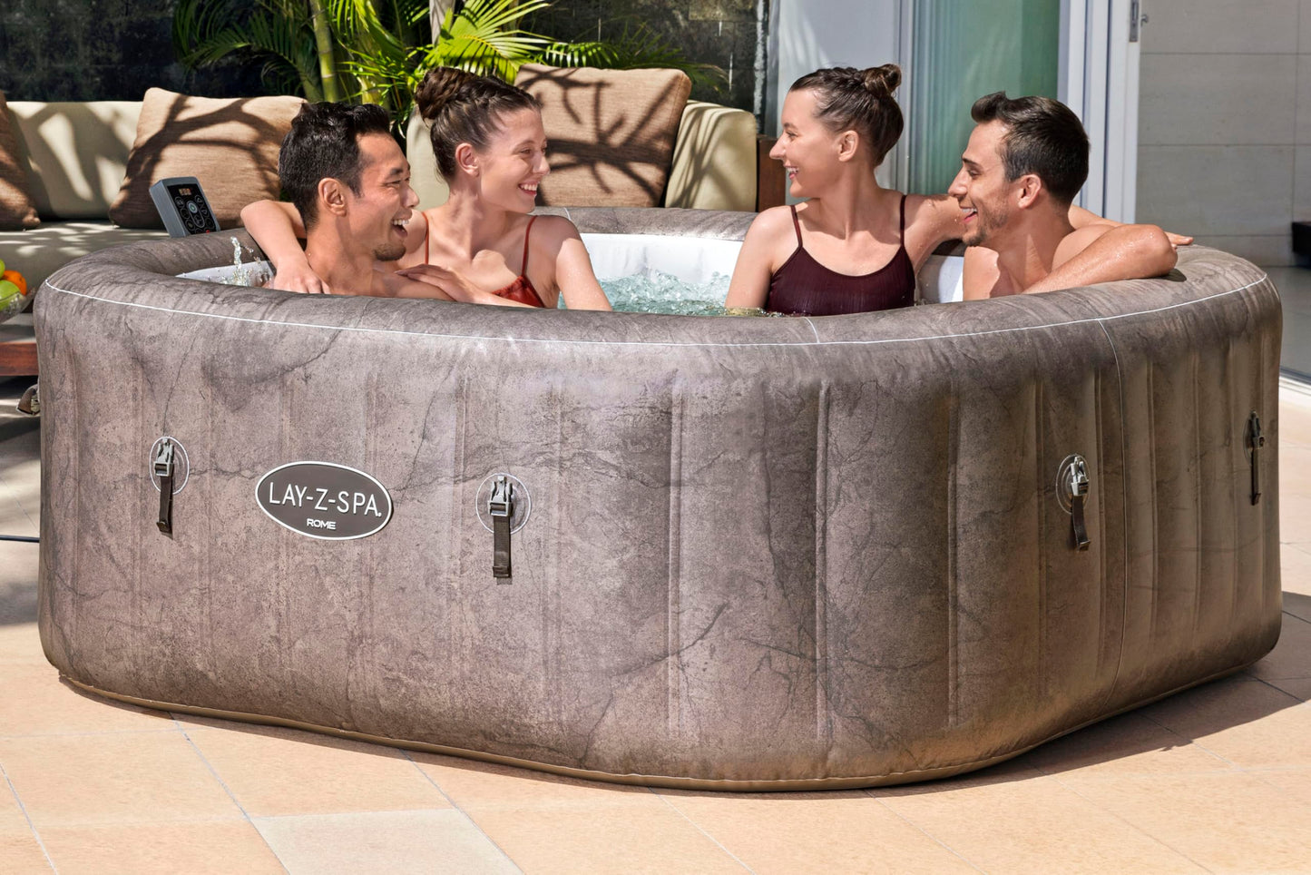 Bestway® Lay-Z-SPA® Energiespar-Whirlpool Rome AirJet™ mit App-Steuerung + integrierter UltraFit™ -Pumpeneinheit, für 6 Personen 180 x 180 x 71 cm, Marmor-Optik (Braun)