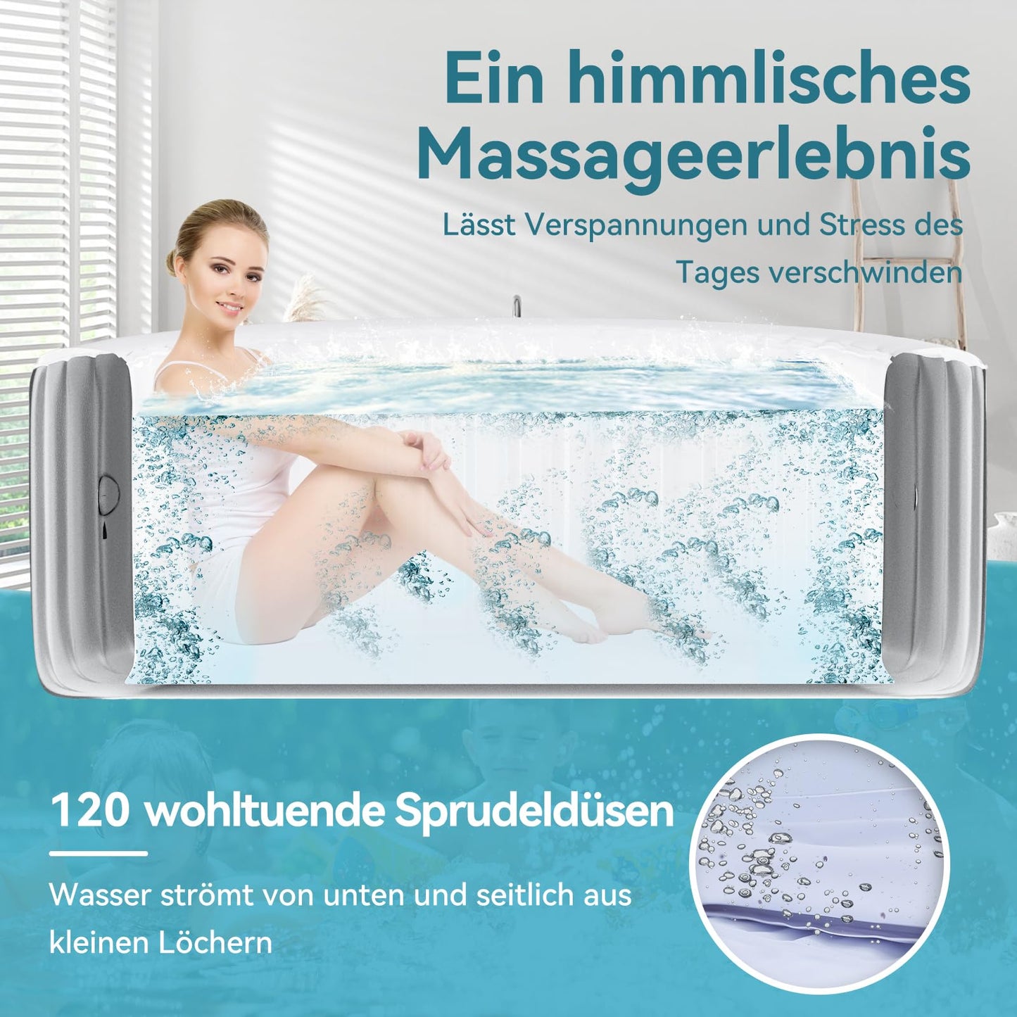 Obqer Hot Tub 4 Pers., 799 L, 120 Düsen, 2400 W, Aufblasbar, Winterfest