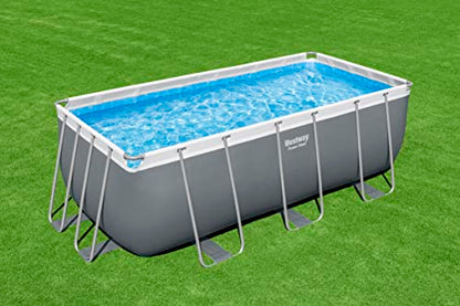 Bestway Power Steel Frame Pool 412x201x122 cm, Eckig, Grau, mit Filterpumpe