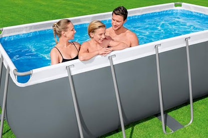 Bestway Power Steel Frame Pool 412x201x122 cm, Eckig, Grau, mit Filterpumpe