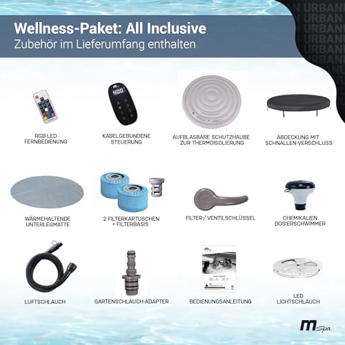 Miweba MSpa Whirlpool Outdoor | Aurora mit LED Beleuchtung - 6 Personen Pool aufblasbar - UVC+ Wasserreinigung - Spa ⌀ 204.0 cm - Aufstellpool mit Fernbedienung - Hot Tub - Aufblasbarer Whirlpool
