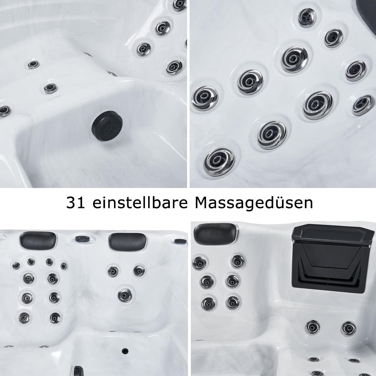 Luxus Outdoor Whirlpool Berlin 2–3 Pers., 210x160 cm, 31 Düsen, Heizung, LED