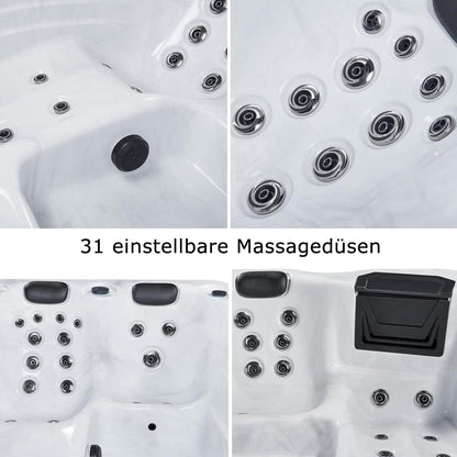 Luxus Outdoor Whirlpool Berlin 2–3 Pers., 210x160 cm, 31 Düsen, Heizung, LED