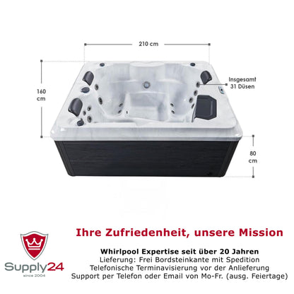 Luxus Outdoor Whirlpool Berlin 2–3 Pers., 210x160 cm, 31 Düsen, Heizung, LED