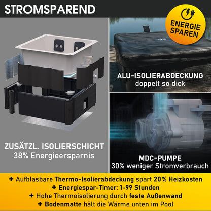 BRAST MSpa Oslo Plus XXL 6 Pers., 180x180 cm, 140 Düsen, LED, Winterfest