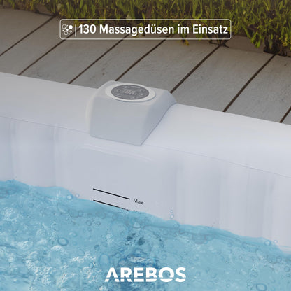 Arebos Spa Whirlpool 6 Pers., 185x185 cm, 130 Düsen, 910 L, Heizung, Aufblasbar