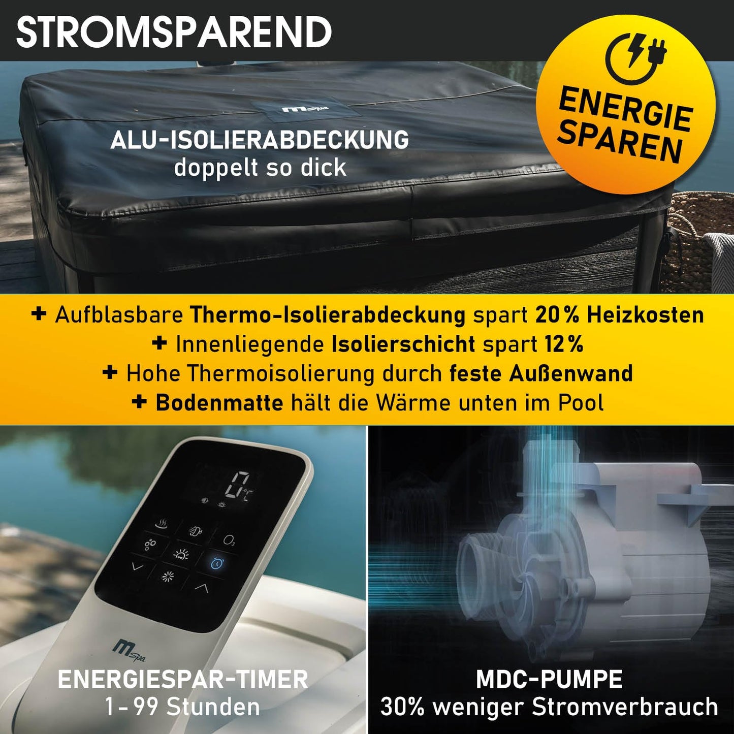 BRAST MSpa Oslo Whirlpool 6 Pers., 160x160 cm, 120 Düsen, LED, Winterfest