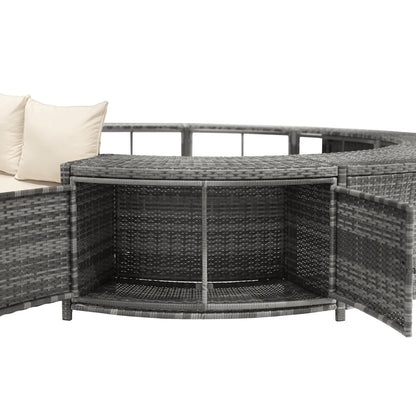 DRIXNO Lounge-Set für Whirlpool & Pool, Rattan PE/Akazienholz, Stauraum, Kissen inkl.
