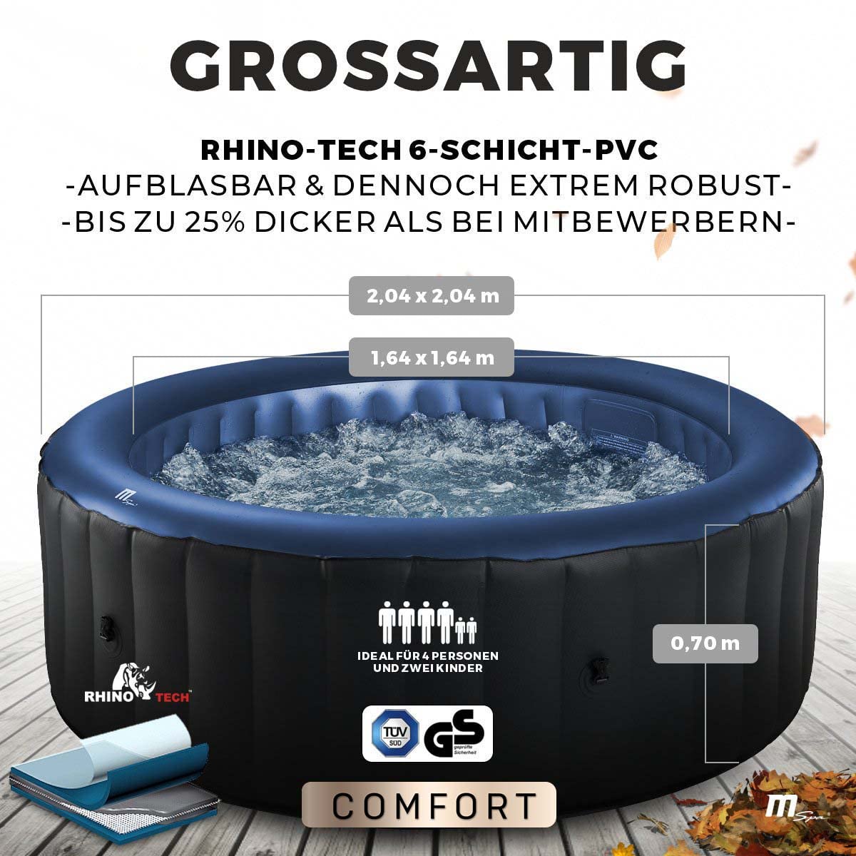 Miweba MSpa Bergen Whirlpool 6 Pers., Ø204 cm, 1429 L, 138 Düsen, Aufblasbar