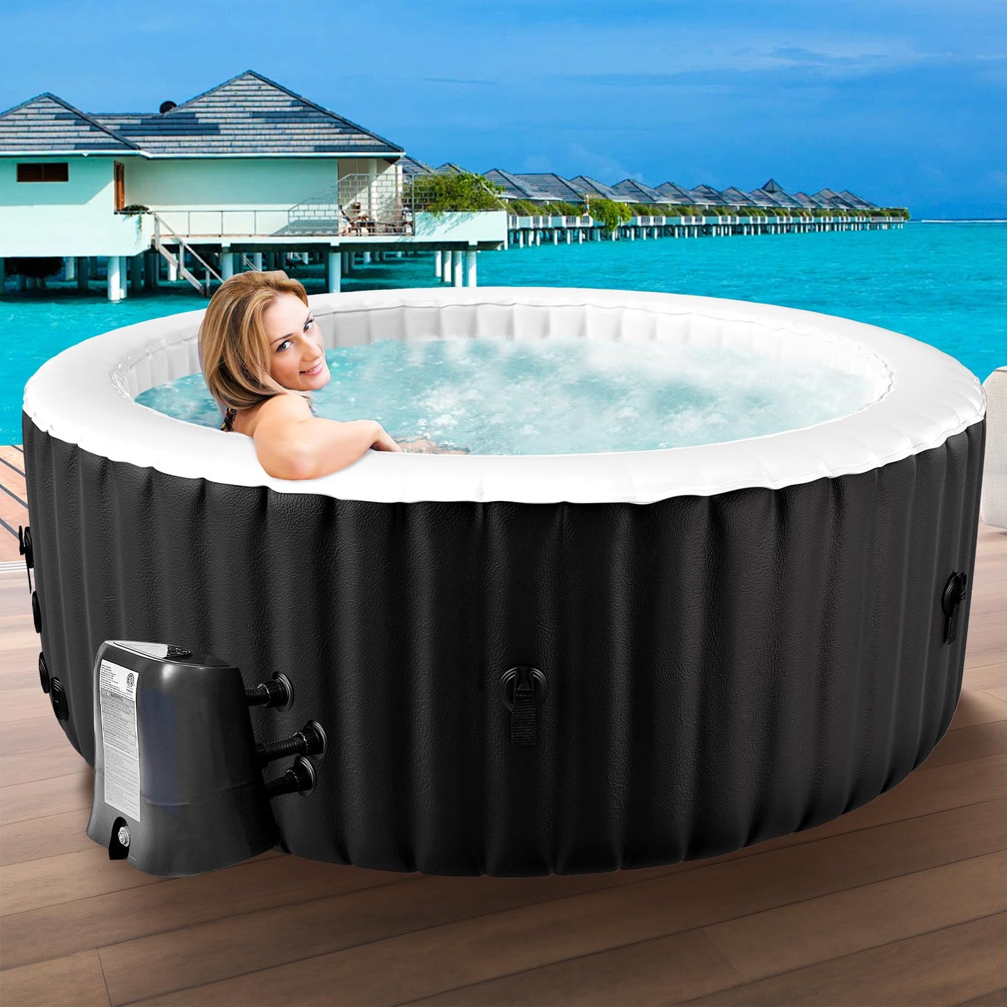 Obqer Hot Tub 4 Pers., 799 L, 120 Düsen, 2400 W, Aufblasbar, Winterfest