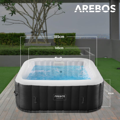 Arebos Spa Whirlpool 6 Pers., 185x185 cm, 130 Düsen, 910 L, LED, Aufblasbar