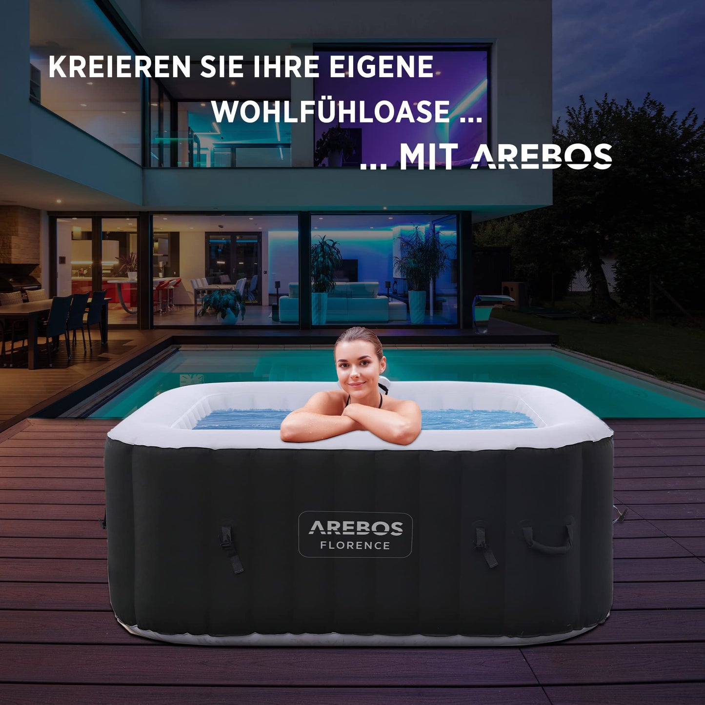 Arebos Aufblasbarer Spa 4 Pers., 154x154 cm, 100 Düsen, 600 L, Heizung