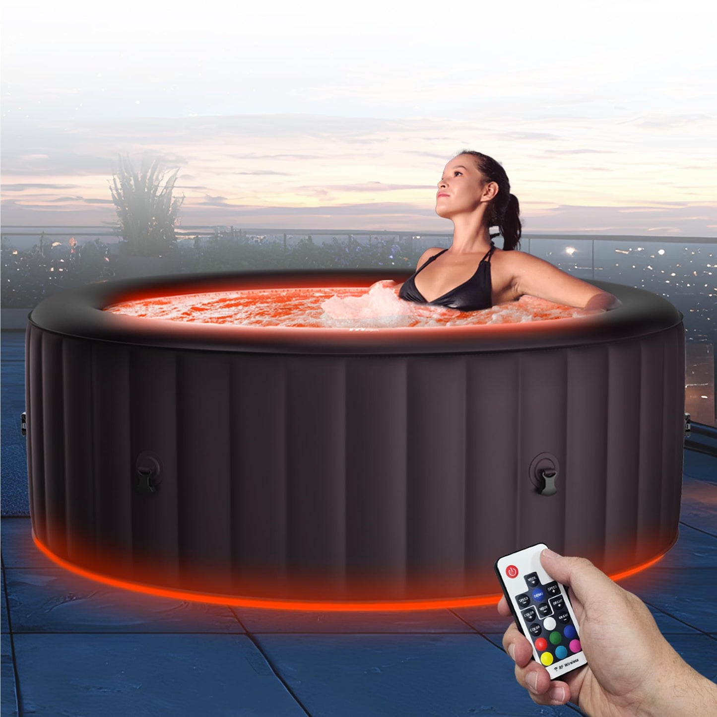 Miweba MSpa Whirlpool Outdoor | Aurora mit LED Beleuchtung - 6 Personen Pool aufblasbar - UVC+ Wasserreinigung - Spa ⌀ 204.0 cm - Aufstellpool mit Fernbedienung - Hot Tub - Aufblasbarer Whirlpool