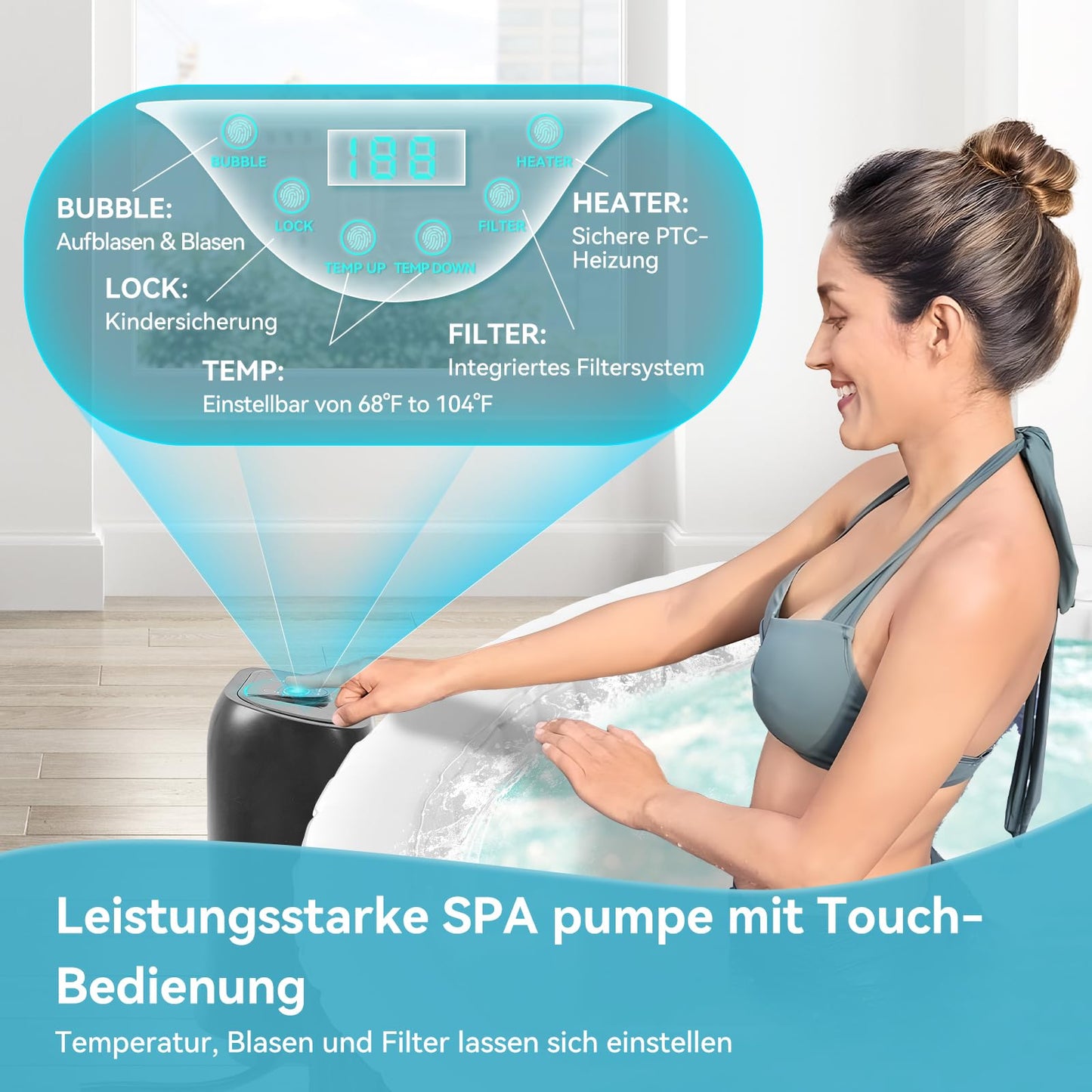 Obqer Hot Tub 4 Pers., 799 L, 120 Düsen, 2400 W, Aufblasbar, Winterfest