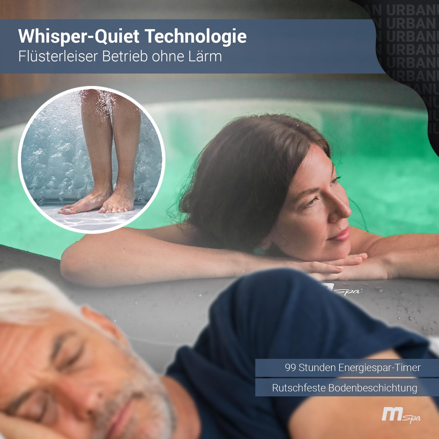 Miweba MSpa Whirlpool Outdoor | Aurora mit LED Beleuchtung - 6 Personen Pool aufblasbar - UVC+ Wasserreinigung - Spa ⌀ 204.0 cm - Aufstellpool mit Fernbedienung - Hot Tub - Aufblasbarer Whirlpool