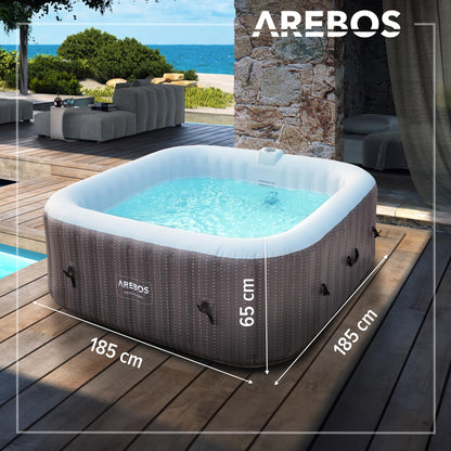 Arebos Spa Whirlpool 6 Pers., 185x185 cm, 130 Düsen, 910 L, Heizung, Aufblasbar