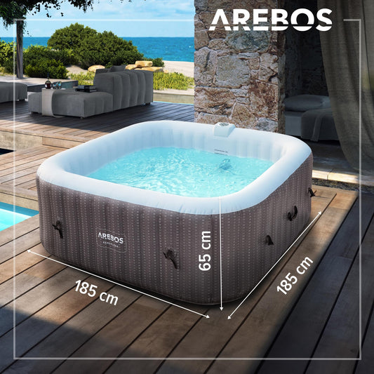 Arebos Spa Whirlpool 6 Pers., 185x185 cm, 130 Düsen, 910 L, Heizung, Aufblasbar