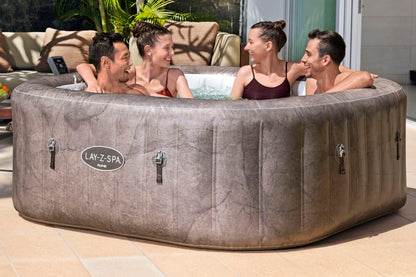 Bestway® Lay-Z-SPA® Energiespar-Whirlpool Rome AirJet™ mit App-Steuerung + integrierter UltraFit™ -Pumpeneinheit, für 6 Personen 180 x 180 x 71 cm, Marmor-Optik (Braun)