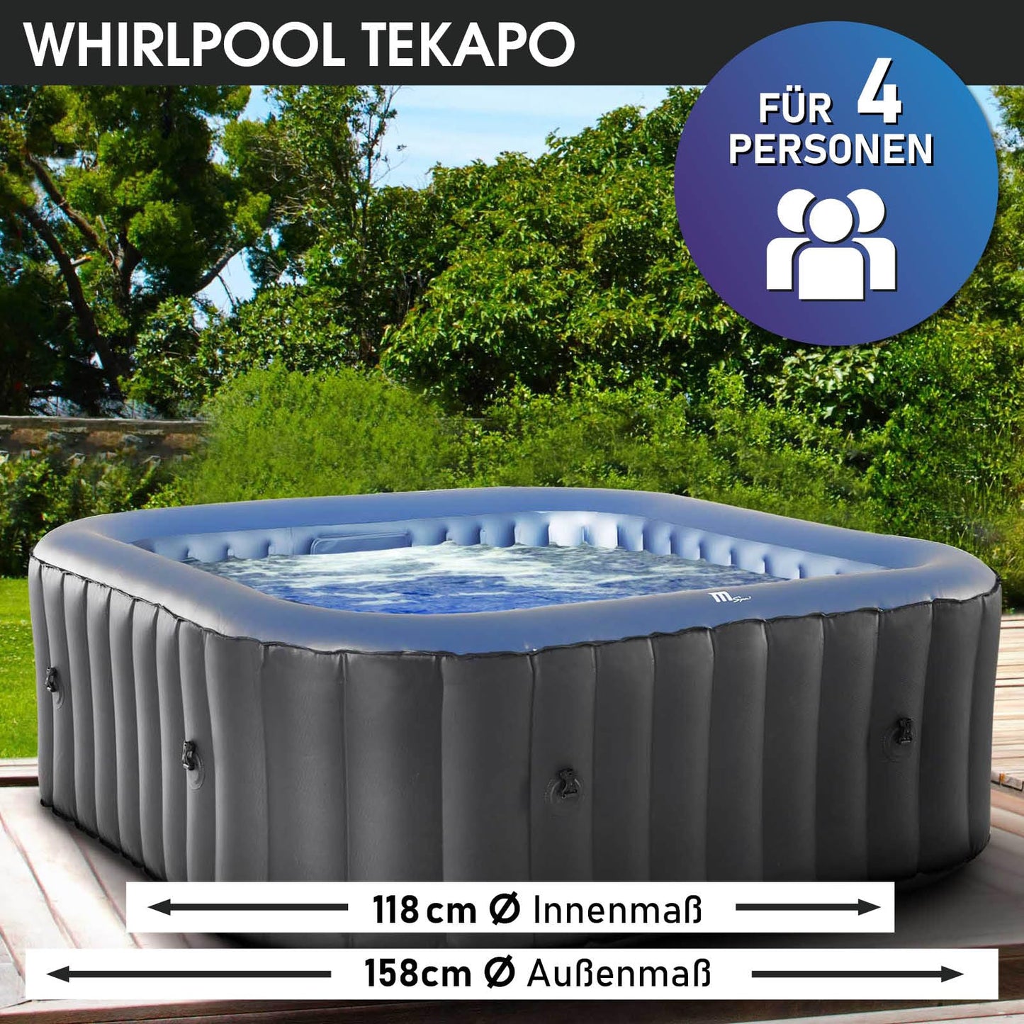 BRAST MSpa Whirlpool 4-8 Pers., Ø125-224 cm, bis 144 Düsen, Aufblasbar, In/Outdoor
