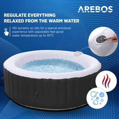 Arebos Whirlpool 6 Pers., ⌀208 cm, 130 Düsen, 1000 L, Heizung, Aufblasbar