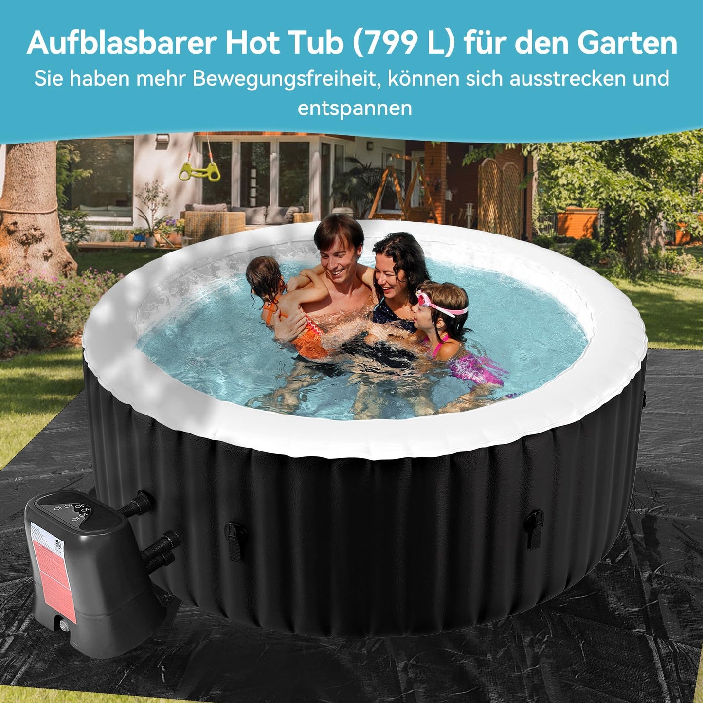 Obqer Hot Tub 4 Pers., 799 L, 120 Düsen, 2400 W, Aufblasbar, Winterfest