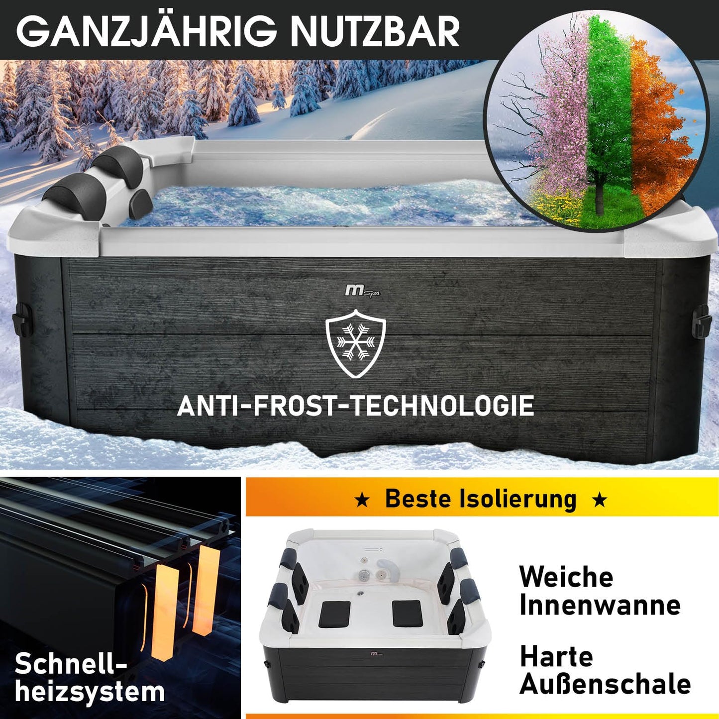 BRAST MSpa Oslo Whirlpool 6 Pers., 160x160 cm, 120 Düsen, LED, Winterfest