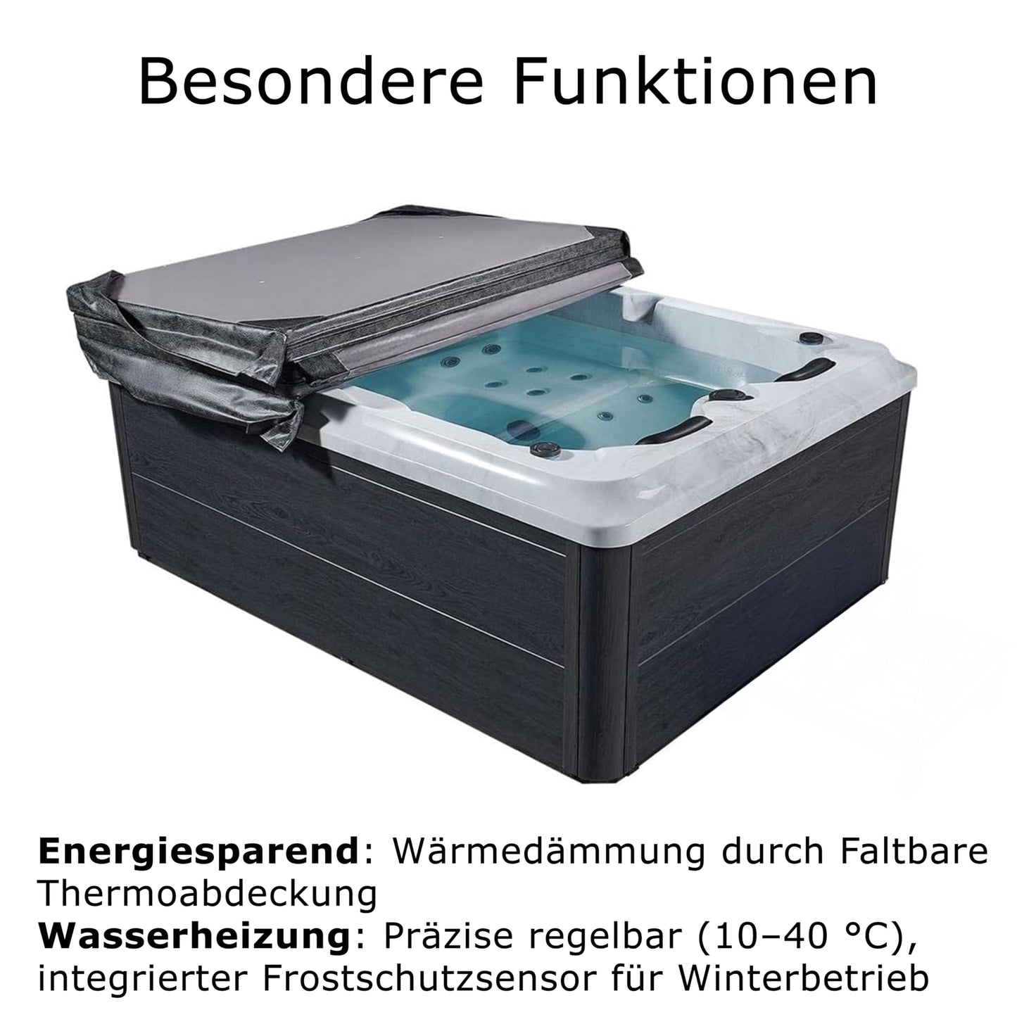 Luxus Outdoor Whirlpool Berlin 2–3 Pers., 210x160 cm, 31 Düsen, Heizung, LED