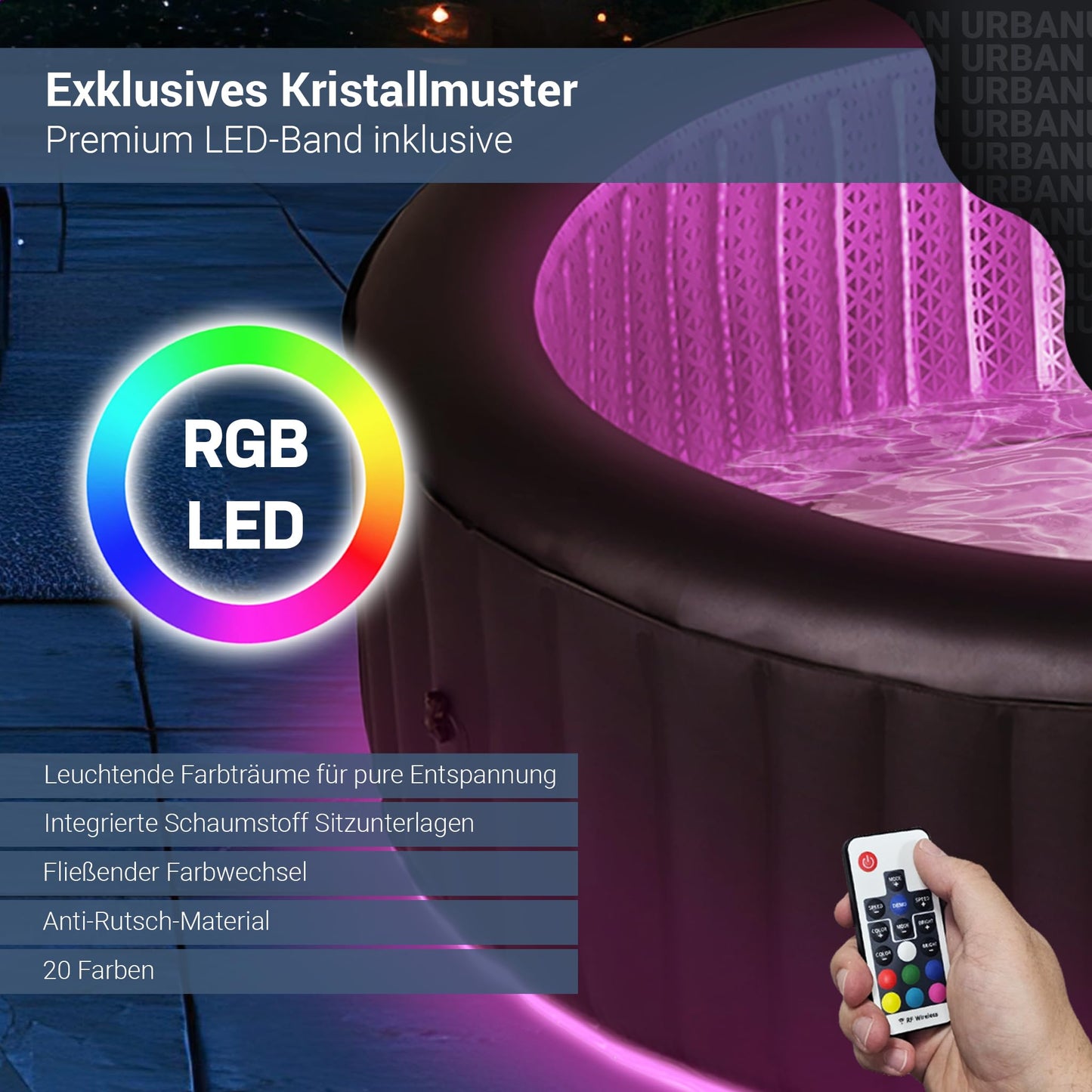 Miweba MSpa Whirlpool Outdoor | Aurora mit LED Beleuchtung - 6 Personen Pool aufblasbar - UVC+ Wasserreinigung - Spa ⌀ 204.0 cm - Aufstellpool mit Fernbedienung - Hot Tub - Aufblasbarer Whirlpool