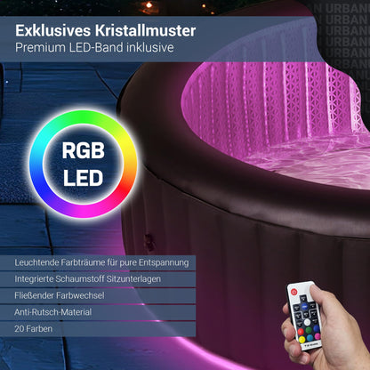 Miweba MSpa Whirlpool Outdoor | Aurora mit LED Beleuchtung - 6 Personen Pool aufblasbar - UVC+ Wasserreinigung - Spa ⌀ 204.0 cm - Aufstellpool mit Fernbedienung - Hot Tub - Aufblasbarer Whirlpool