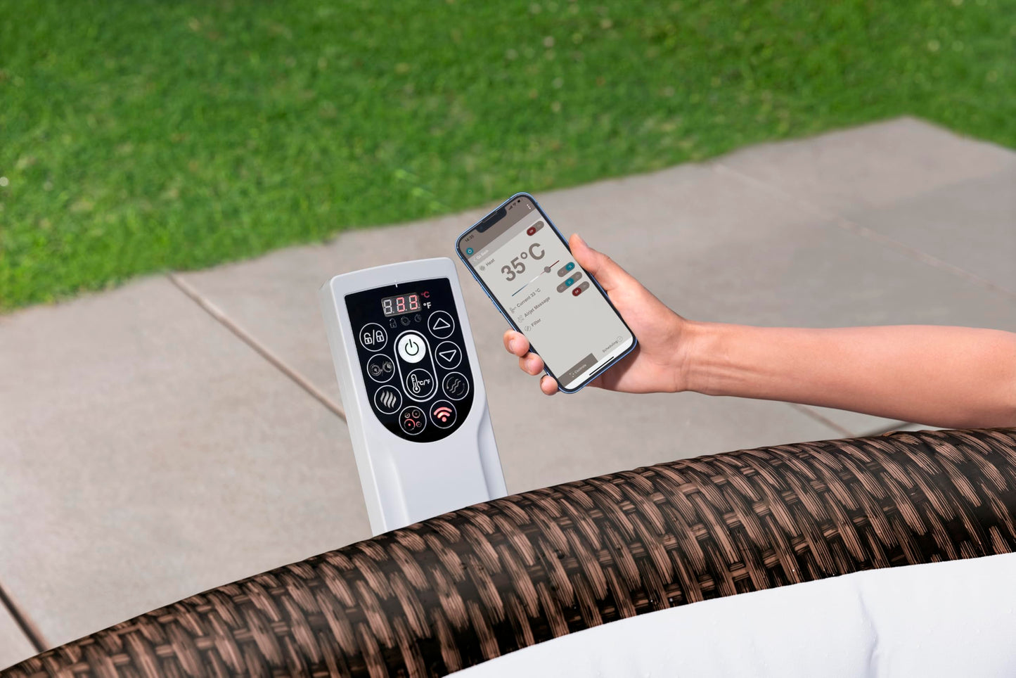 Bestway Lay-Z-SPA Bali AirJet Whirlpool 7 Pers., Ø216x71 cm, Rattan, App & Pumpe