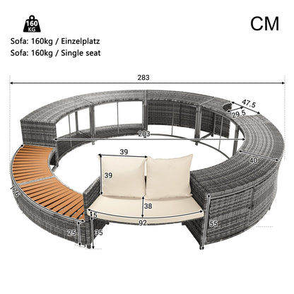 DRIXNO Lounge-Set für Whirlpool & Pool, Rattan PE/Akazienholz, Stauraum, Kissen inkl.