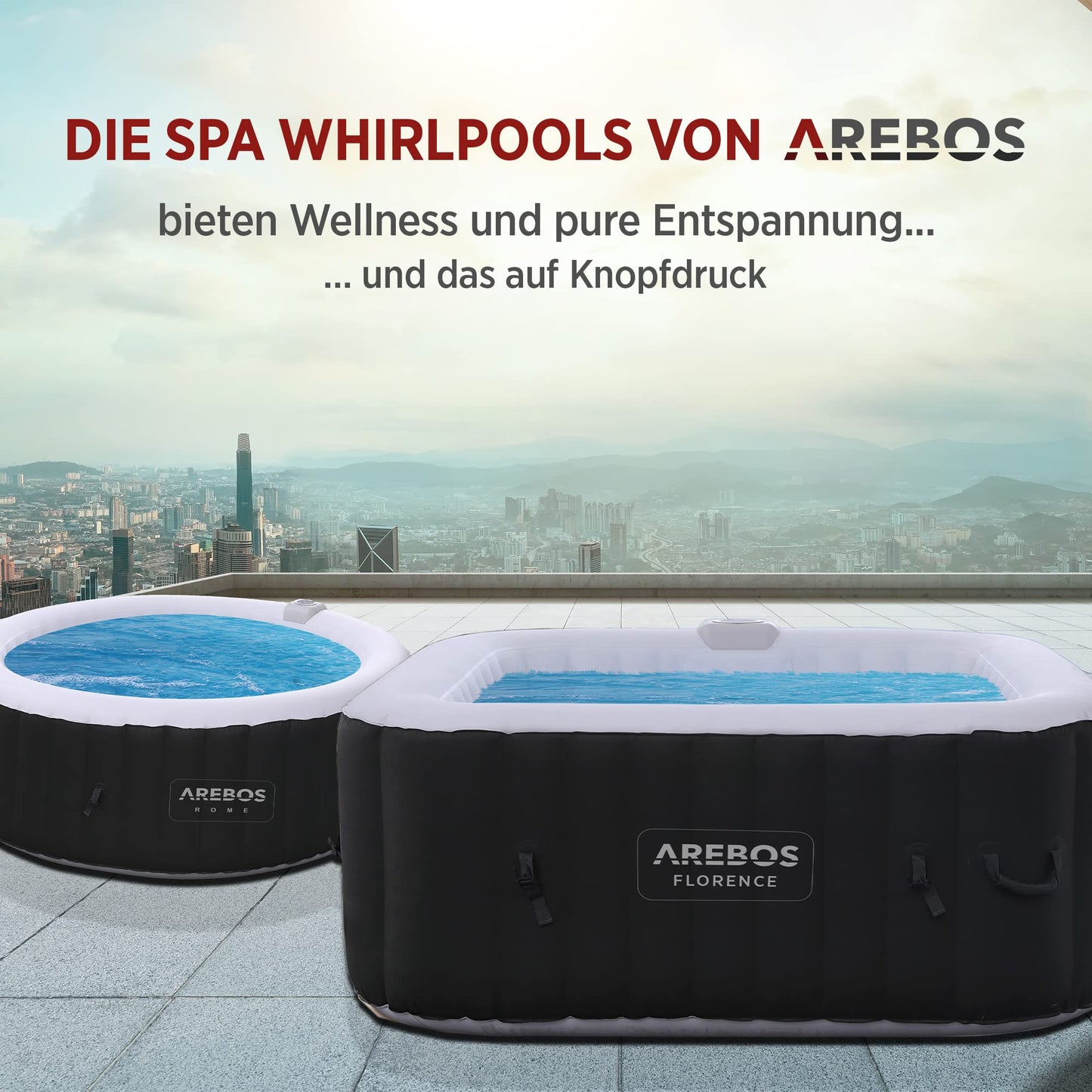 Arebos Aufblasbarer Spa 4 Pers., 154x154 cm, 100 Düsen, 600 L, Heizung