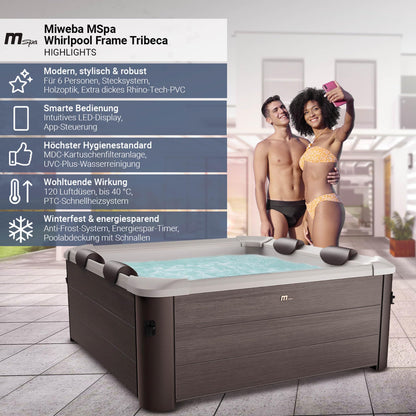 Miweba MSpa Tribeca Whirlpool 6 Pers., 160x160 cm, 120 Düsen, App, Winterfest