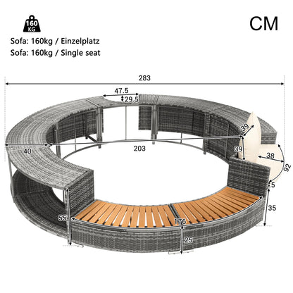 DRIXNO Lounge-Set für Whirlpool & Pool, Rattan PE/Akazienholz, Stauraum, Kissen inkl.