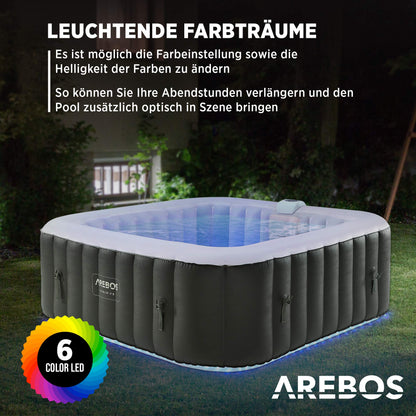 Arebos Spa Whirlpool 6 Pers., 185x185 cm, 130 Düsen, 910 L, LED, Aufblasbar