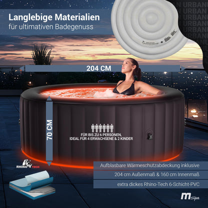 Miweba MSpa Whirlpool Outdoor | Aurora mit LED Beleuchtung - 6 Personen Pool aufblasbar - UVC+ Wasserreinigung - Spa ⌀ 204.0 cm - Aufstellpool mit Fernbedienung - Hot Tub - Aufblasbarer Whirlpool