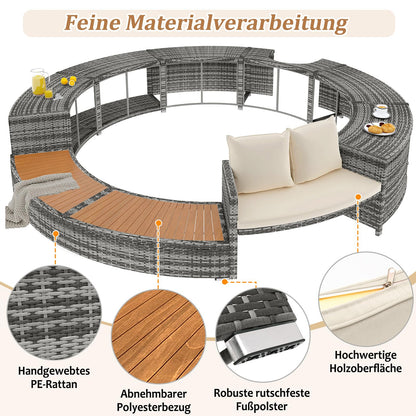 DRIXNO Lounge-Set für Whirlpool & Pool, Rattan PE/Akazienholz, Stauraum, Kissen inkl.