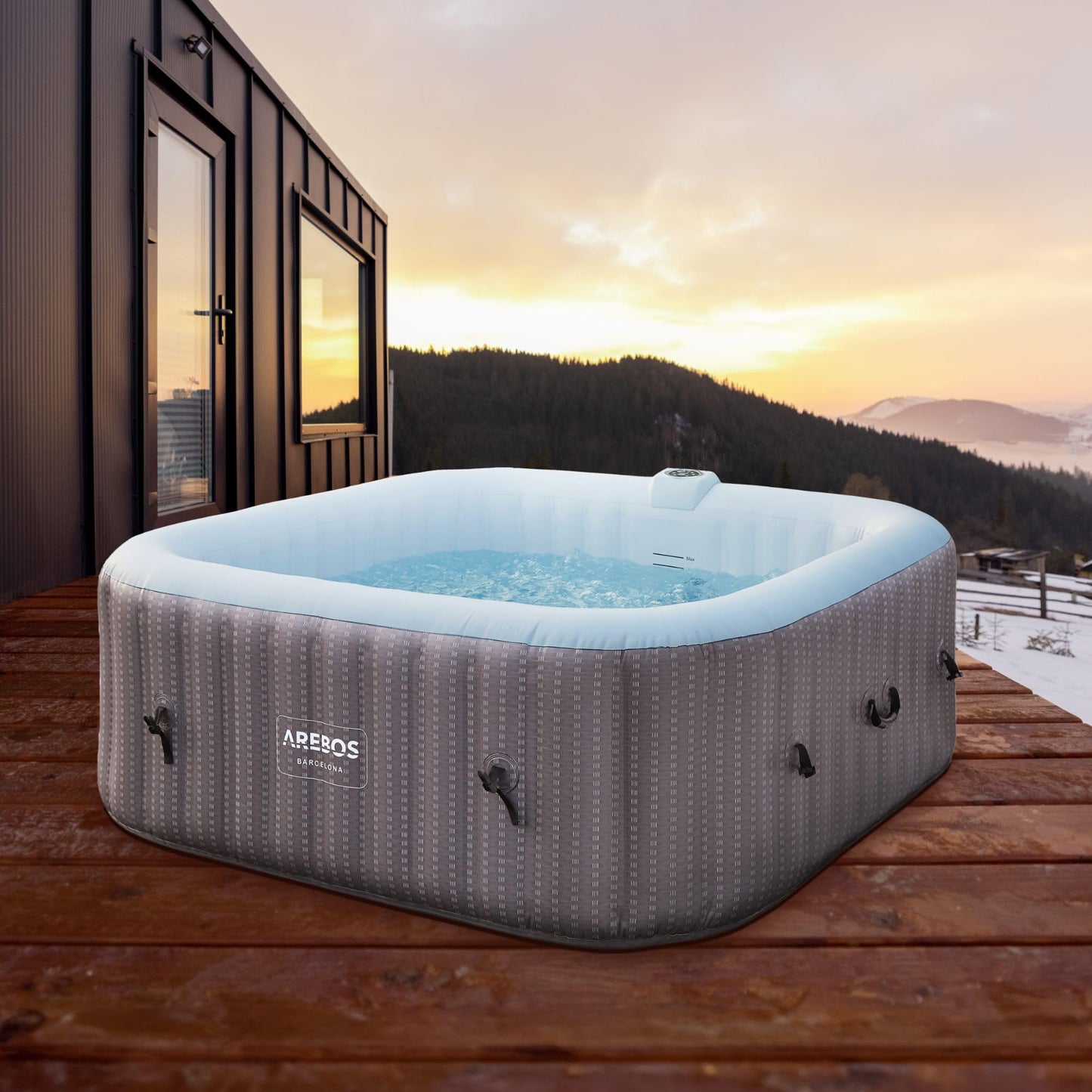 Arebos Spa Whirlpool 6 Pers., 185x185 cm, 130 Düsen, 910 L, Heizung, Aufblasbar