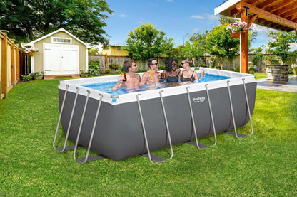 Bestway Power Steel Frame Pool 412x201x122 cm, Eckig, Grau, mit Filterpumpe