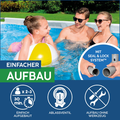 Bestway Power Steel Frame Pool 412x201x122 cm, Eckig, Grau, mit Filterpumpe