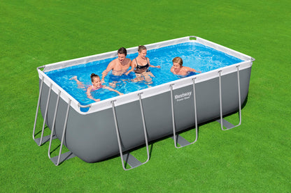 Bestway Power Steel Frame Pool 412x201x122 cm, Eckig, Grau, mit Filterpumpe